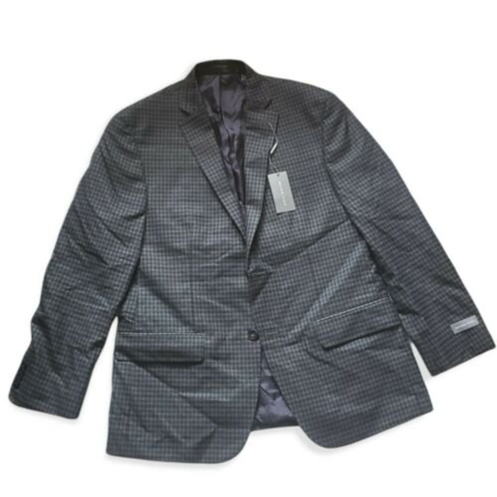 Michael Kors men Sz40 short plaid dark grey blazer minimalist workwear career.